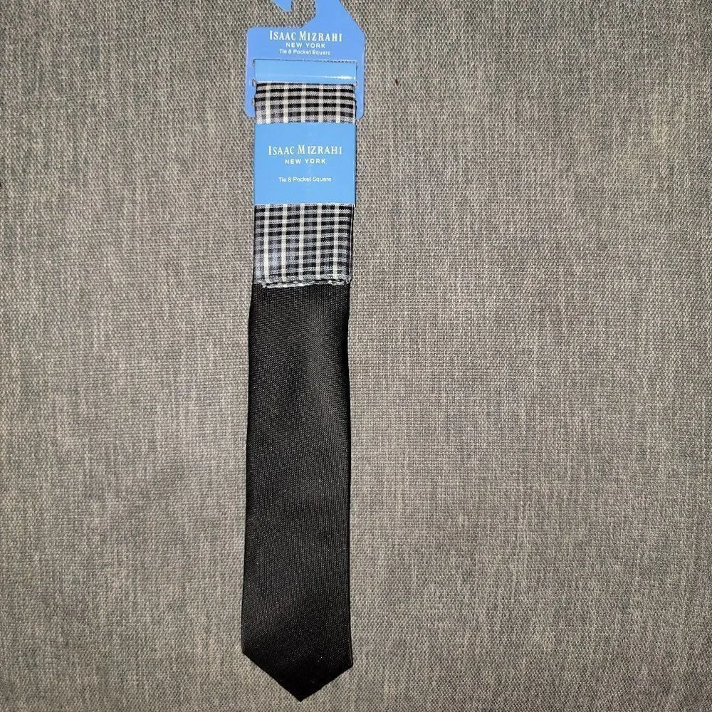 Isaac Mizrahi New York Men's Black Tie & Pocket Square Size OS